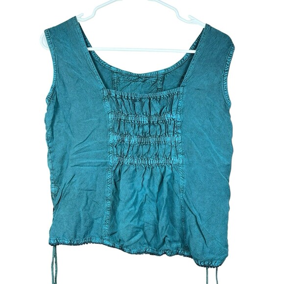 Cute Options XL Boho Embroidered Peasant Tank Corset Lace Up Teal Renaissance - Picture 7 of 8